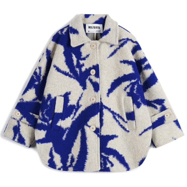 Bento Absract Strokes Print Cosy Wool Mix Coat