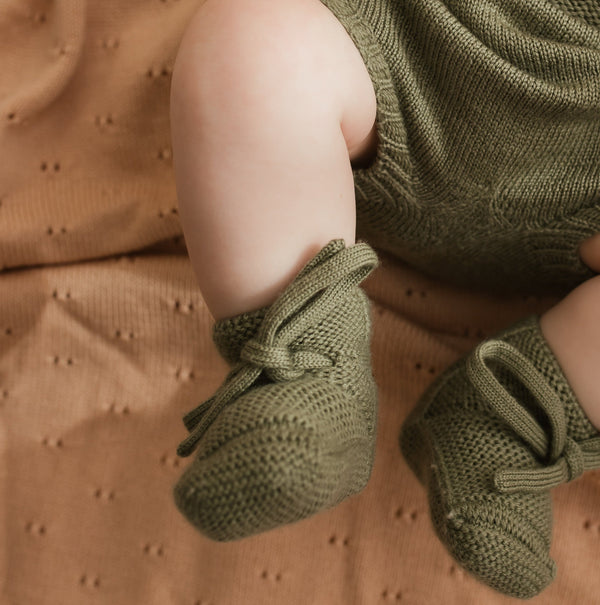 Merino Wool Baby Booties (Artichoke)