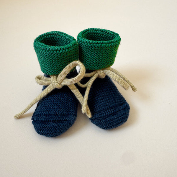 Merino Wool Baby Booties (Blue/Grass)