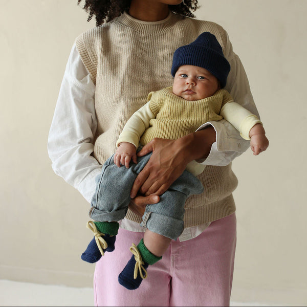 Merino Wool Baby Booties (Blue/Grass)