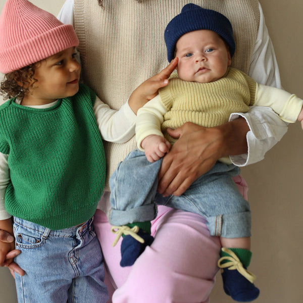 Merino Wool Baby Booties (Blue/Grass)