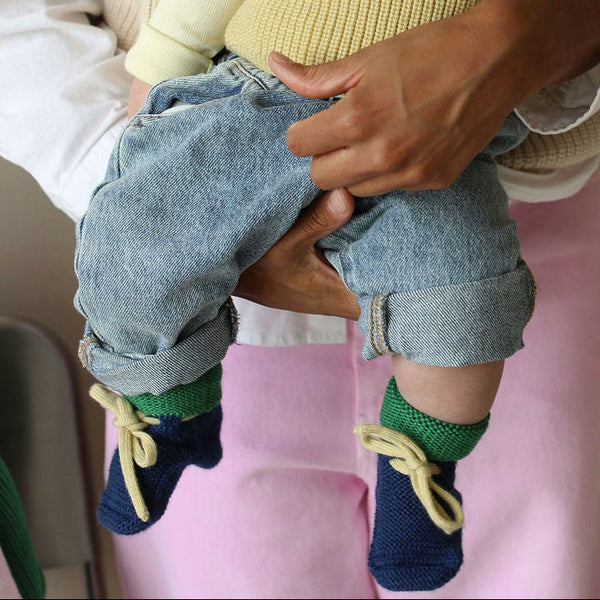 Merino Wool Baby Booties (Blue/Grass)