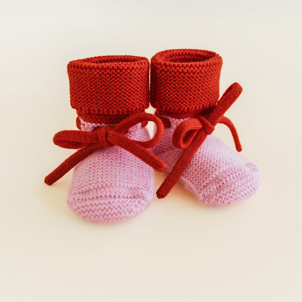 Merino Wool Baby Booties (Cotton Candy/Red)