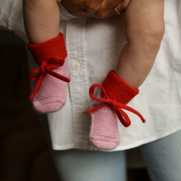 Merino Wool Baby Booties (Cotton Candy/Red)