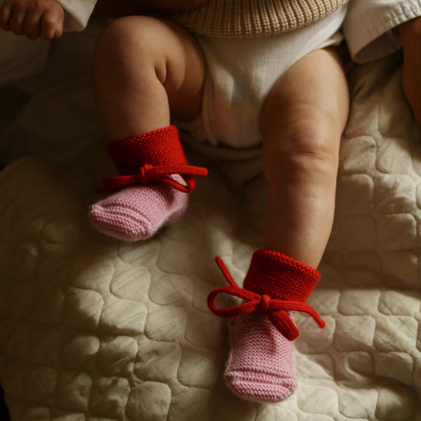 Merino Wool Baby Booties (Cotton Candy/Red)