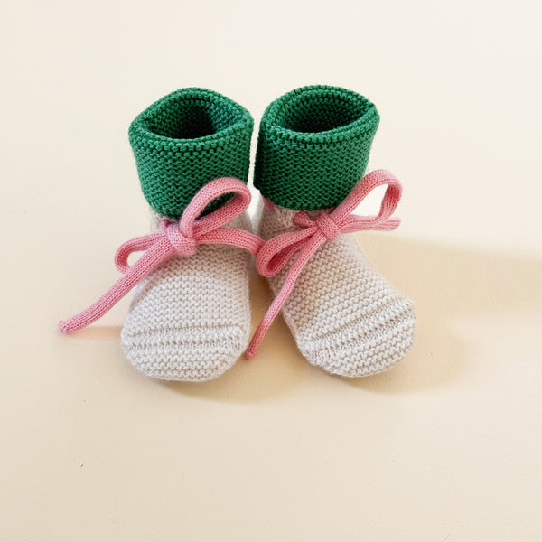 Merino Wool Baby Booties (Cream/Grass)
