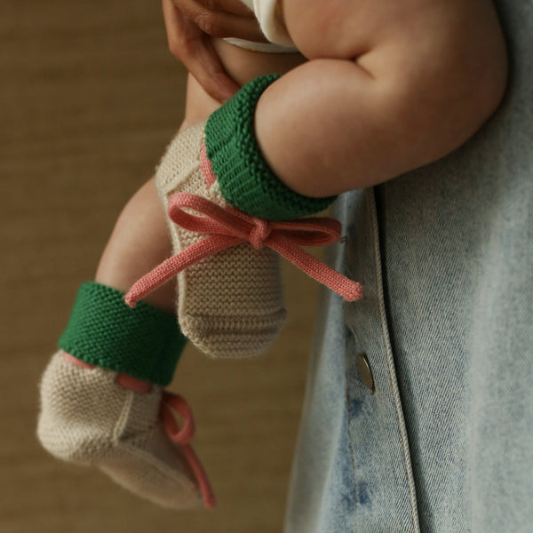 Merino Wool Baby Booties (Cream/Grass)