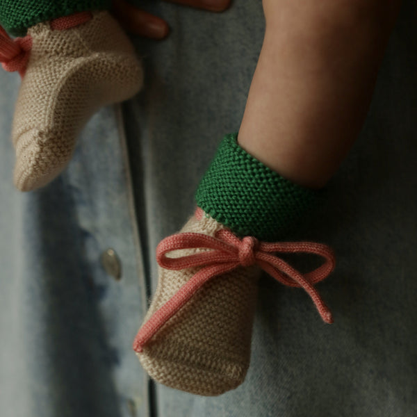 Merino Wool Baby Booties (Cream/Grass)