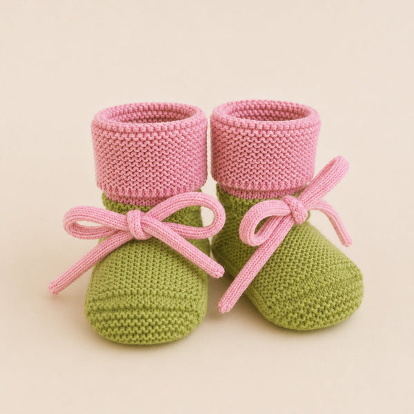 Merino Wool Baby Booties (Lime Pop/Cotton Candy)
