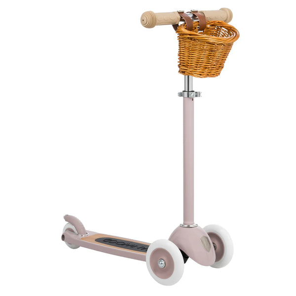 Banwood Kids 3 Wheel Scooter with Basket (Dusty Pink)