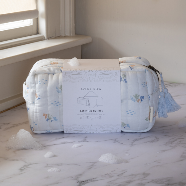 Bath time 3 Piece Towel, Washcloth + Washbag Baby Gift Set (Coastline)