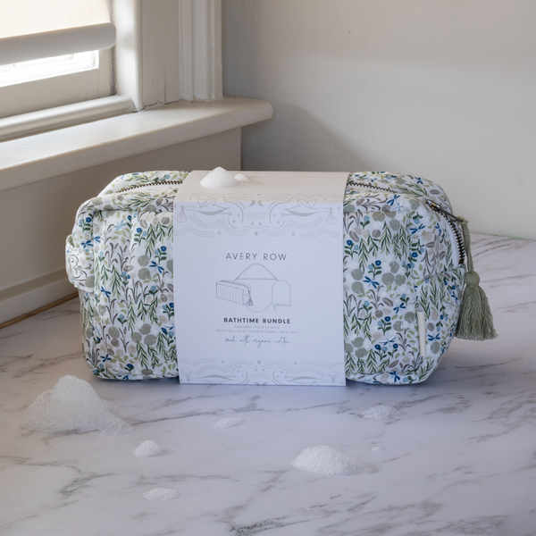 Bath time 3 Piece Towel, Washcloth + Washbag Baby Gift Set (Riverbank)