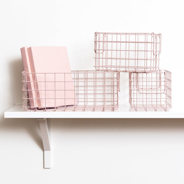 Coated Steel Wire Storage Baskets (Blush)