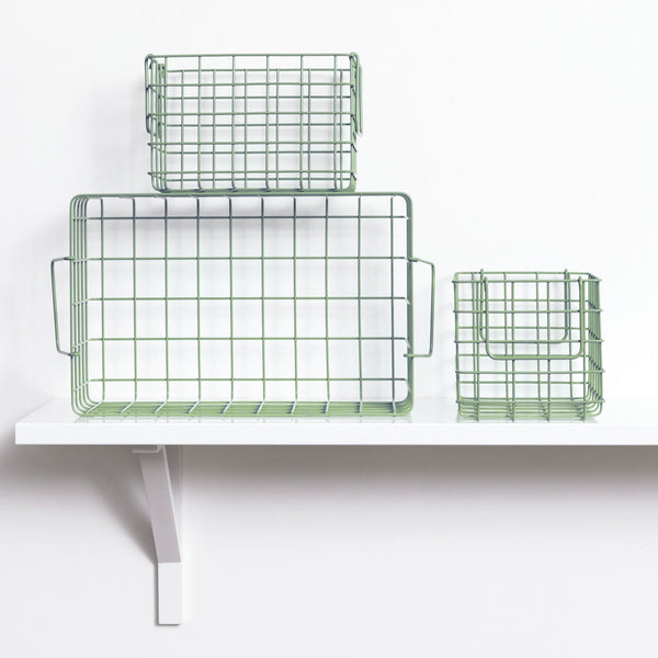 Coated Steel Wire Storage Baskets (Sage)
