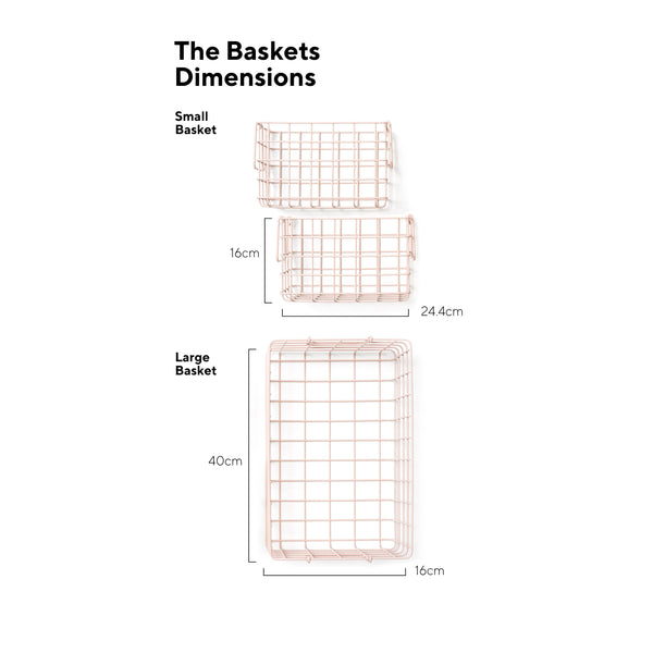 Coated Steel Wire Storage Baskets (Blush)