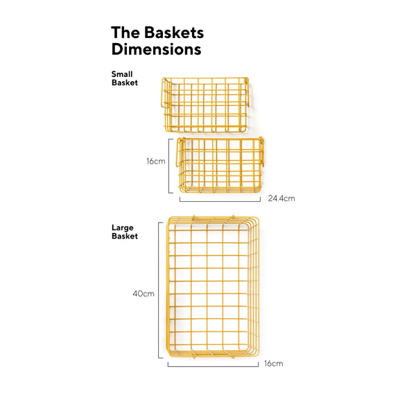 Coated Steel Wire Storage Baskets (Mustard)