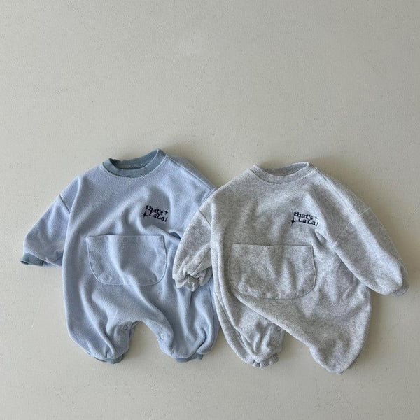 Terry Cotton Baby Bodysuit with Pouch Pocket (Grey)