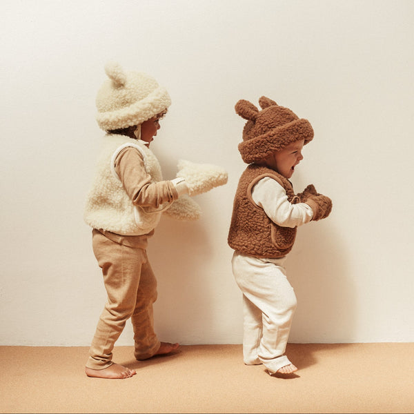 Bini Merino Wool Baby Mittens on a String (Milk)
