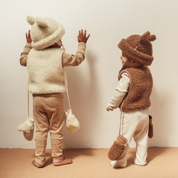 Bini Merino Wool Baby Mittens on a String (Milk)