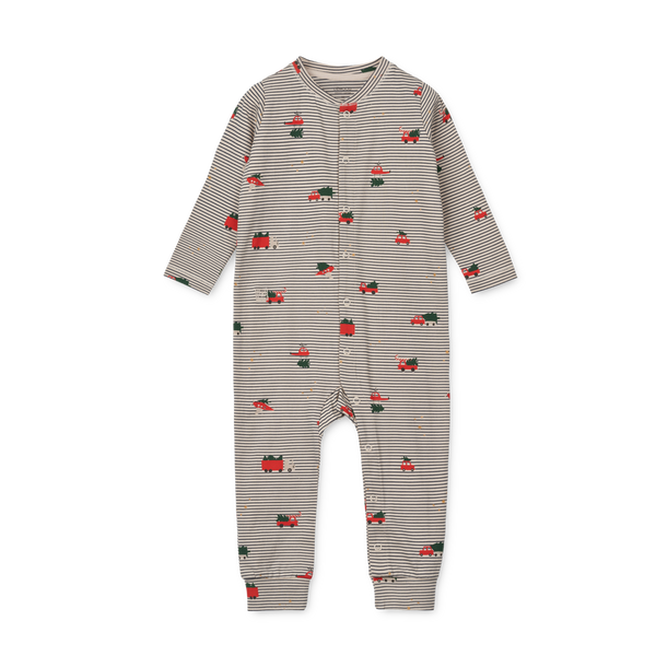 Birk Striped Baby Jumpsuit Pyjamas (Holiday vehicles/Stripe navy)