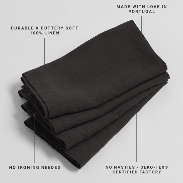 Set of 4 100% Linen Napkins (Soot)