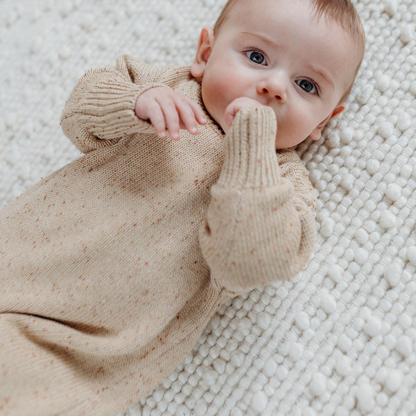 River Flecked Cotton Knitted Baby Romper (Honey)
