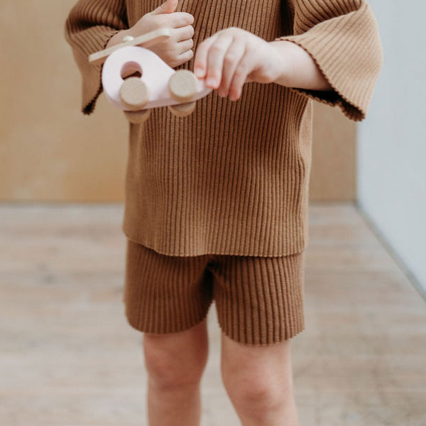 Cotton Rib Knitted Shorts (Walnut)