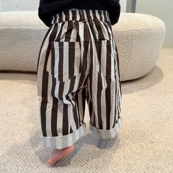 Soren Striped Wide Leg Cropped Cotton Trousers (Cocoa)