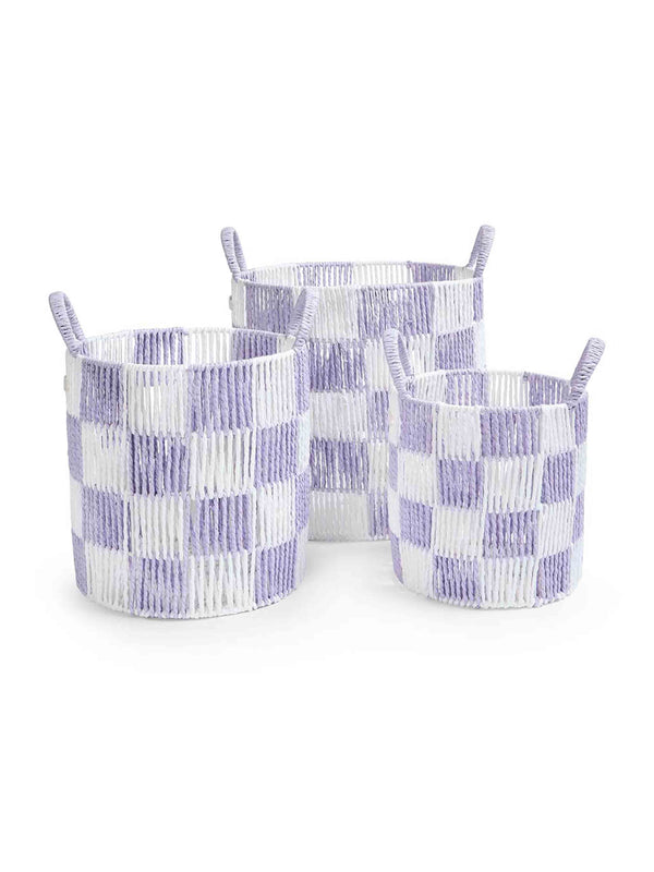 Checkerboard Storage Basket Set of 3 (Lilac)