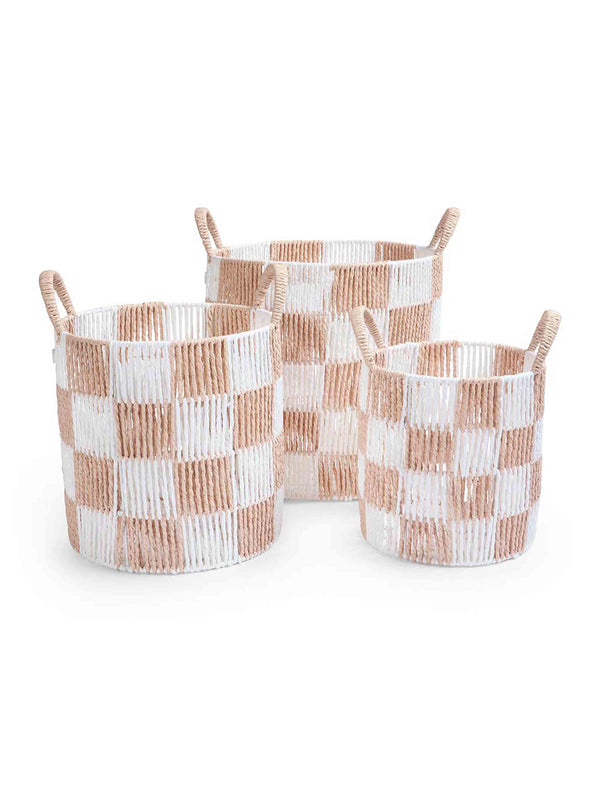 Checkerboard Storage Basket Set of 3 (Nude)