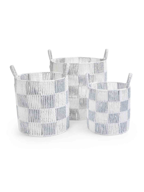 Checkerboard Storage Basket Set of 3 (Powder Blue)