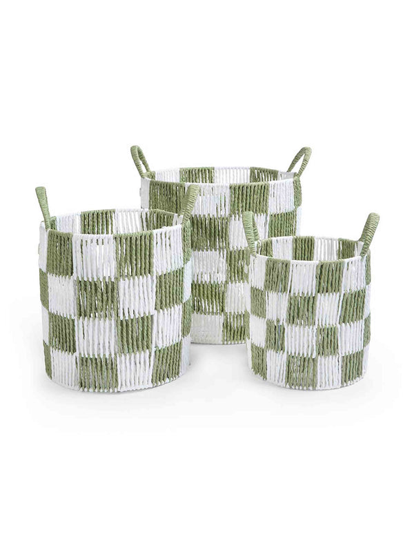 Checkerboard Storage Basket Set of 3 (Sage)