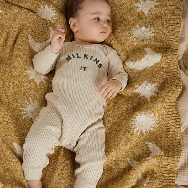 Cozmo Moon + Star Golden Organic Knit Blanket