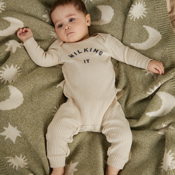 Cozmo Moon + Star Matcha Organic Knit Blanket