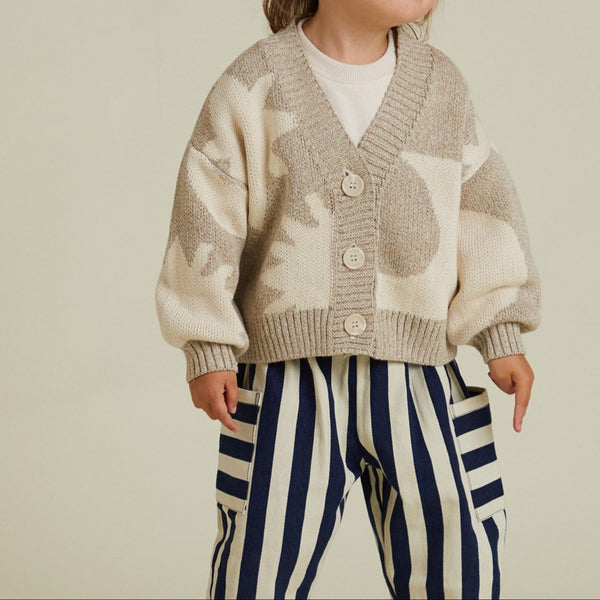 Abstract Neutral Moon and Star Knit Cardigan