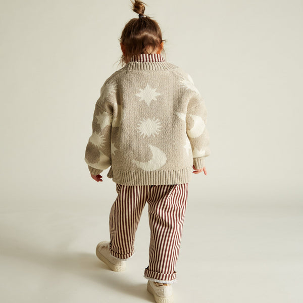 Abstract Neutral Moon and Star Knit Cardigan