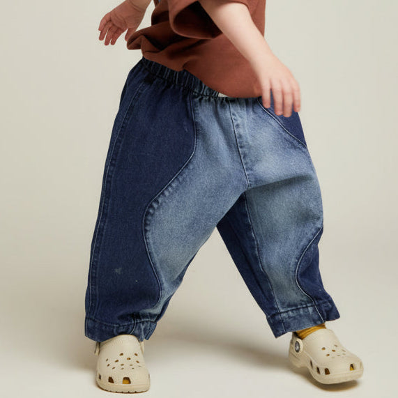 Wave Contrast Denim Cotton Trouser