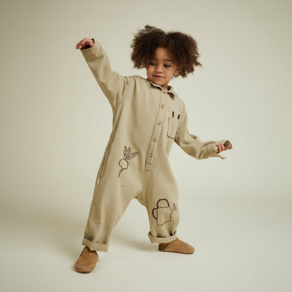 Quinn Allotment Embroidered Cotton Boilersuit Overall (Olive)