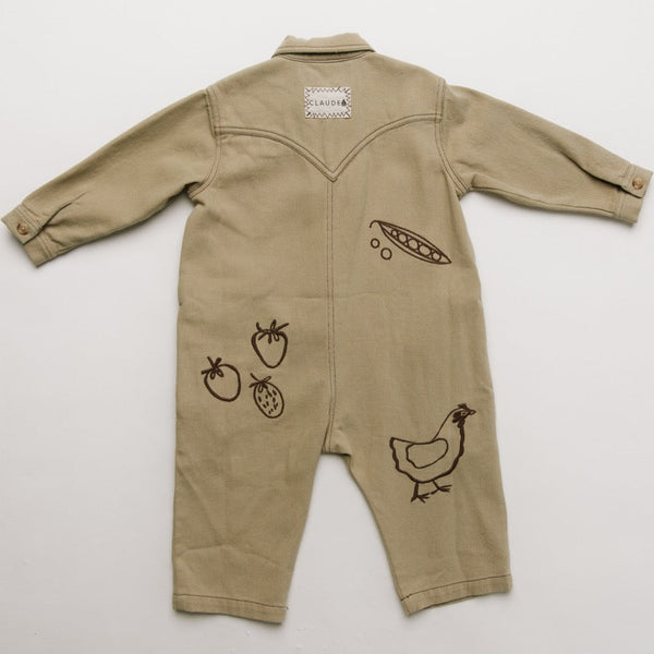 Quinn Allotment Embroidered Cotton Boilersuit Overall (Olive)