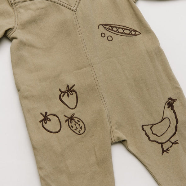 Quinn Allotment Embroidered Cotton Boilersuit Overall (Olive)
