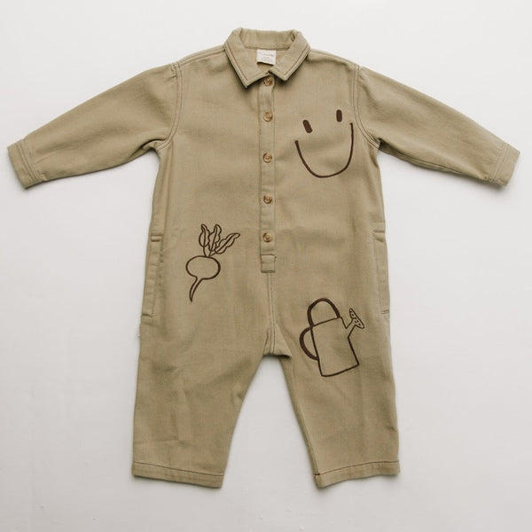 Quinn Allotment Embroidered Cotton Boilersuit Overall (Olive)