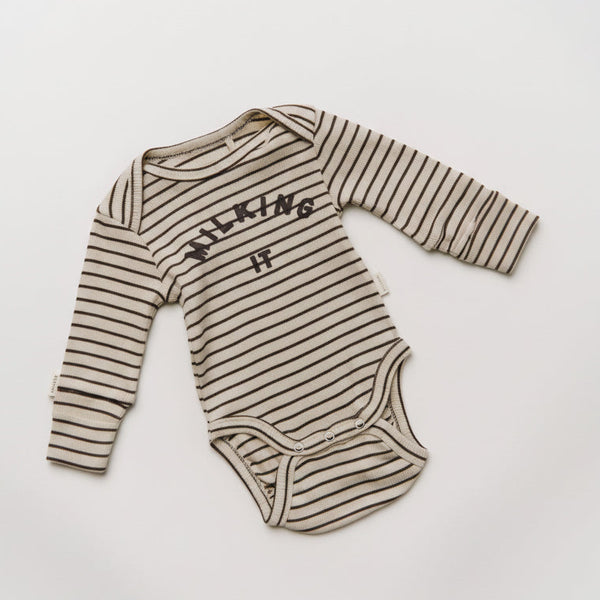 Milking It Cotton Rib Coco Striped Baby Bodysuit