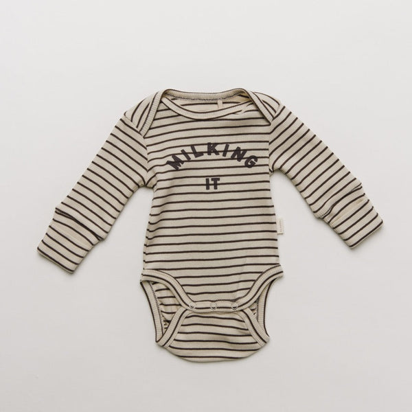 Milking It Cotton Rib Coco Striped Baby Bodysuit
