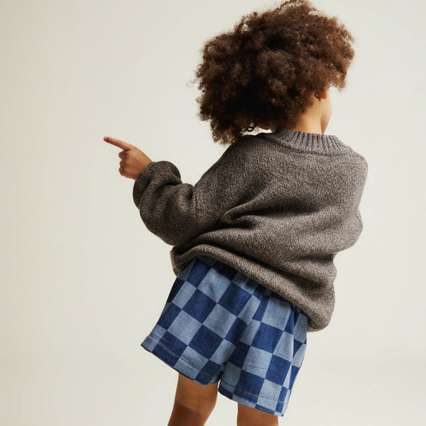 Frankie Checkerboard Cotton Denim Shorts