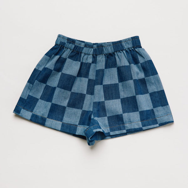 Frankie Checkerboard Cotton Denim Shorts