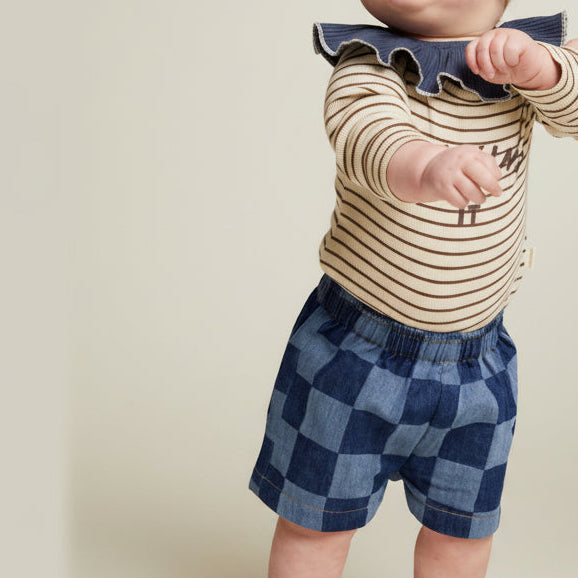 Frankie Checkerboard Cotton Denim Shorts