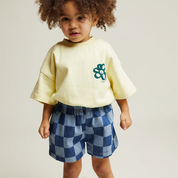 Frankie Checkerboard Cotton Denim Shorts