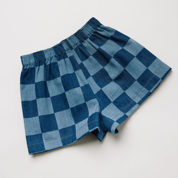 Frankie Checkerboard Cotton Denim Shorts
