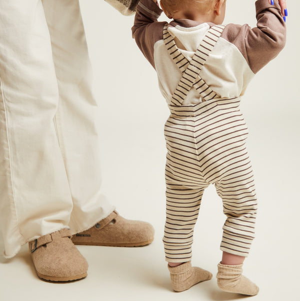 Organic Cotton Rib Baby Coco Striped Leggings with Braces