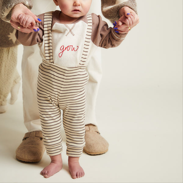 Organic Cotton Rib Baby Coco Striped Leggings with Braces